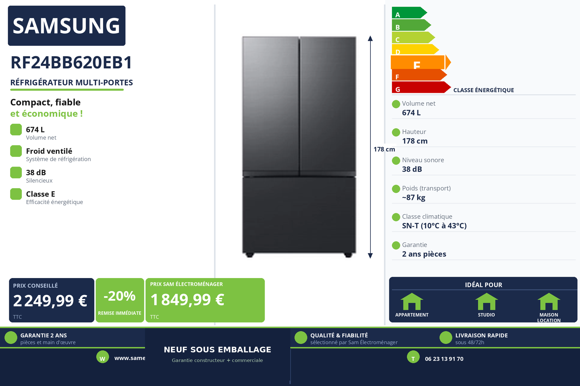Vignette Réfrigérateur Multi-Portes Samsung RF24BB620EB1