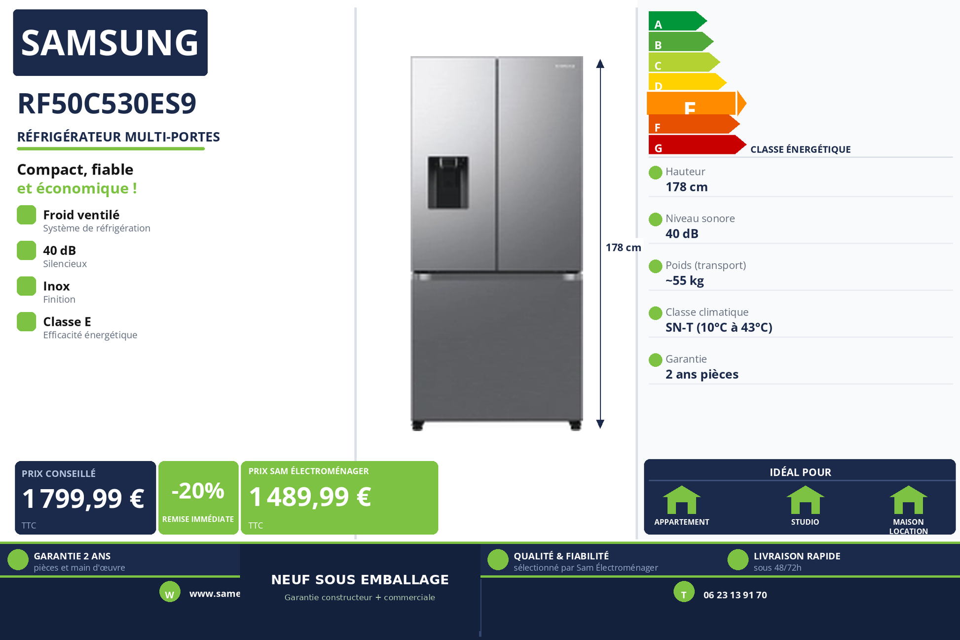Vignette Réfrigérateur Multi-Portes Samsung RF50C530ES9