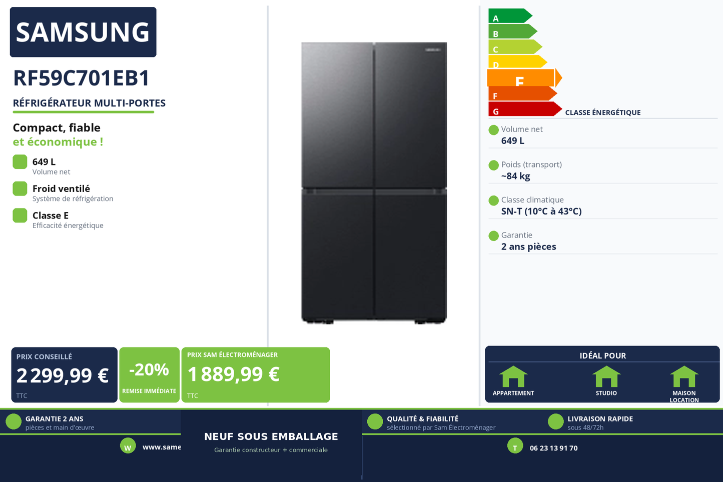 Vignette Réfrigérateur Multi-Portes Samsung RF59C701EB1