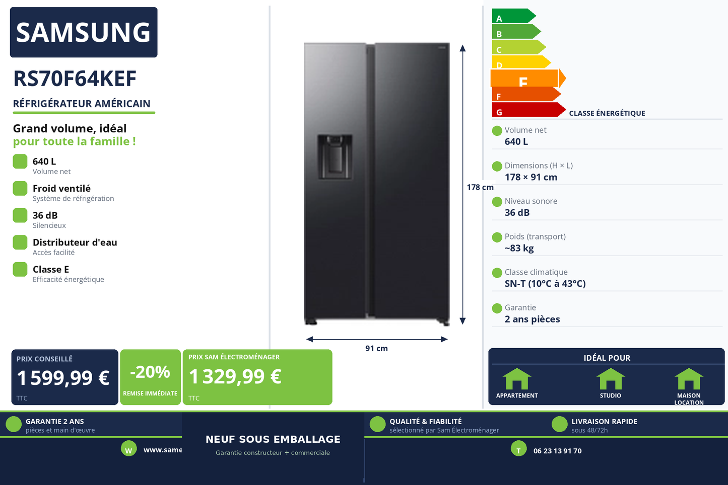 Vignette Réfrigérateur Américain Samsung RS70F64KEF