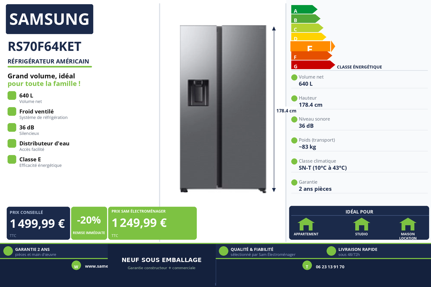 Vignette Réfrigérateur Américain Samsung RS70F64KET