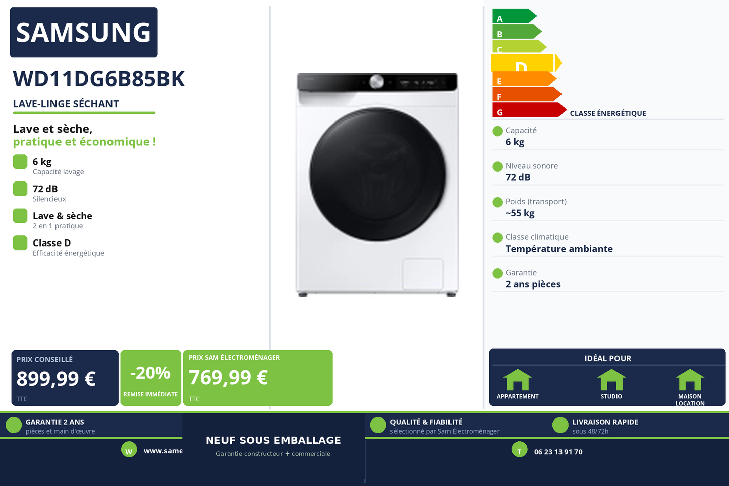 Vignette Lave-Linge Séchant Samsung WD11DG6B85BK
