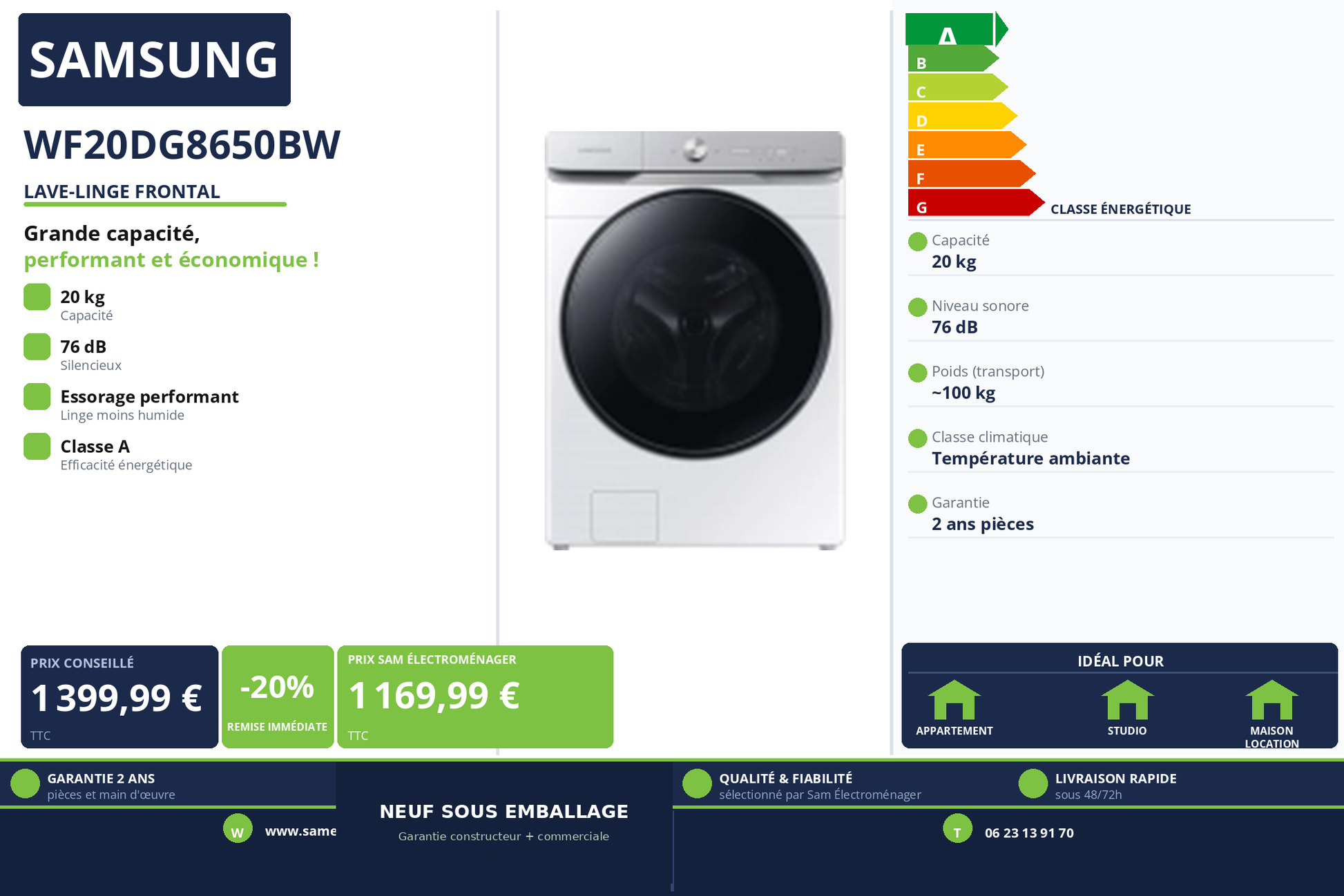 Vignette Lave-Linge Frontal Samsung WF20DG8650BW