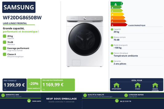 Vignette Lave-Linge Frontal Samsung WF20DG8650BW
