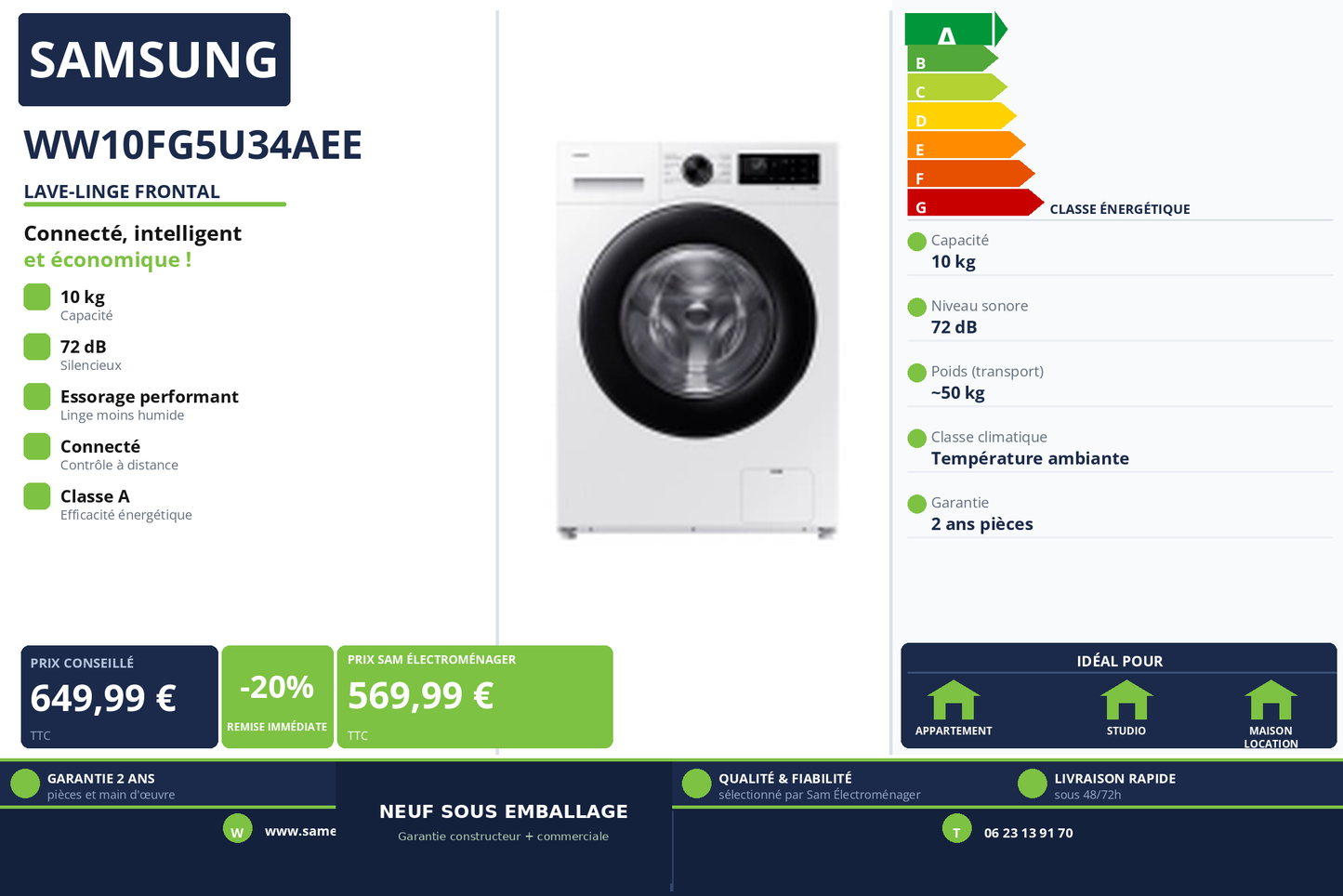 Vignette Lave-Linge Frontal Samsung WW10FG5U34AEE