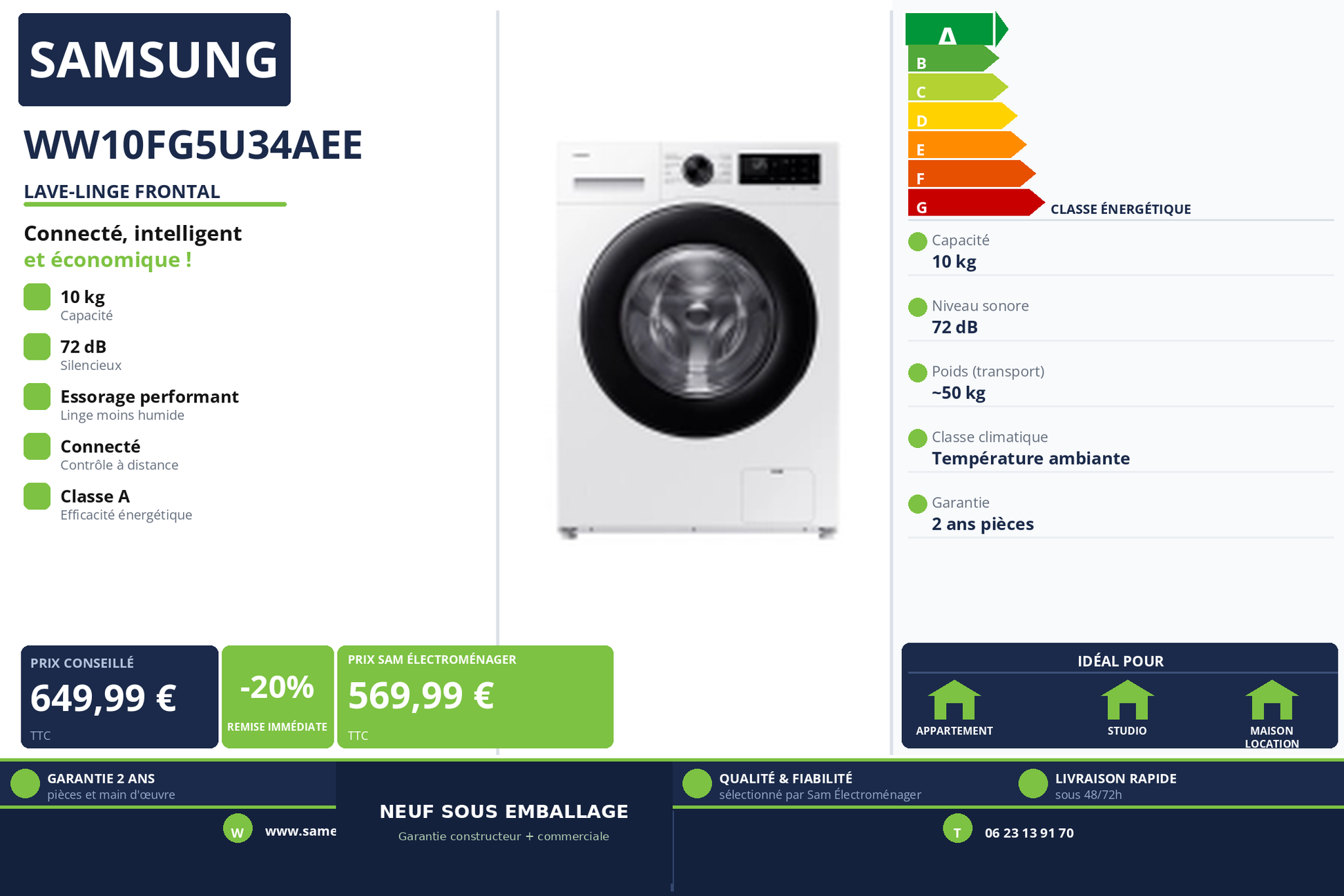 Vignette Lave-Linge Frontal Samsung WW10FG5U34AEE