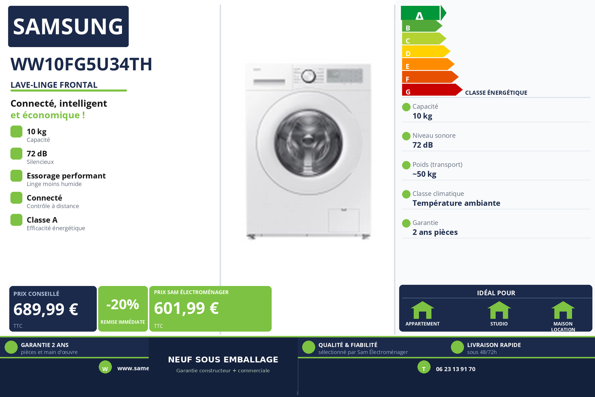 Vignette Lave-Linge Frontal Samsung WW10FG5U34TH