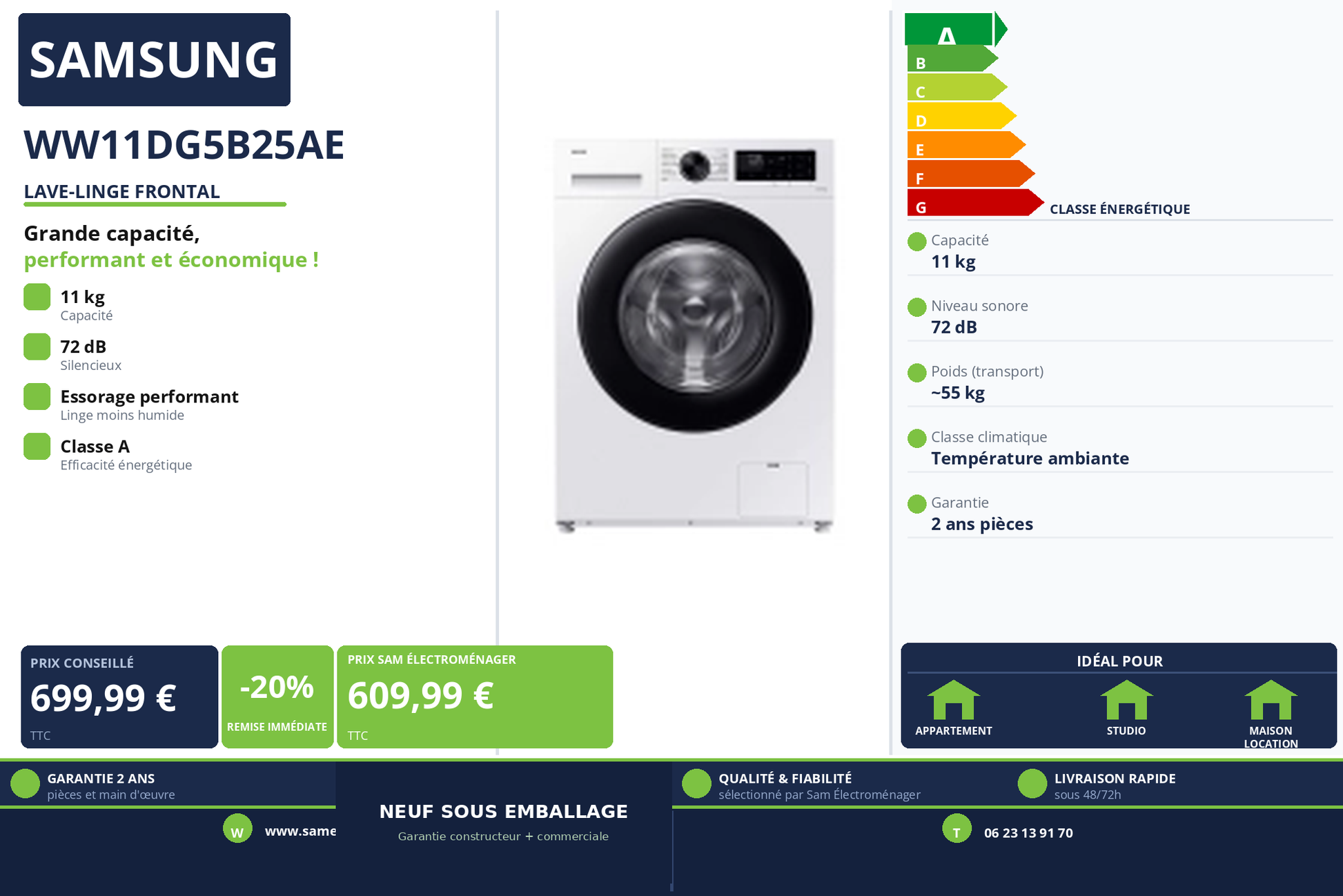 Vignette Lave-Linge Frontal Samsung WW11DG5B25AE