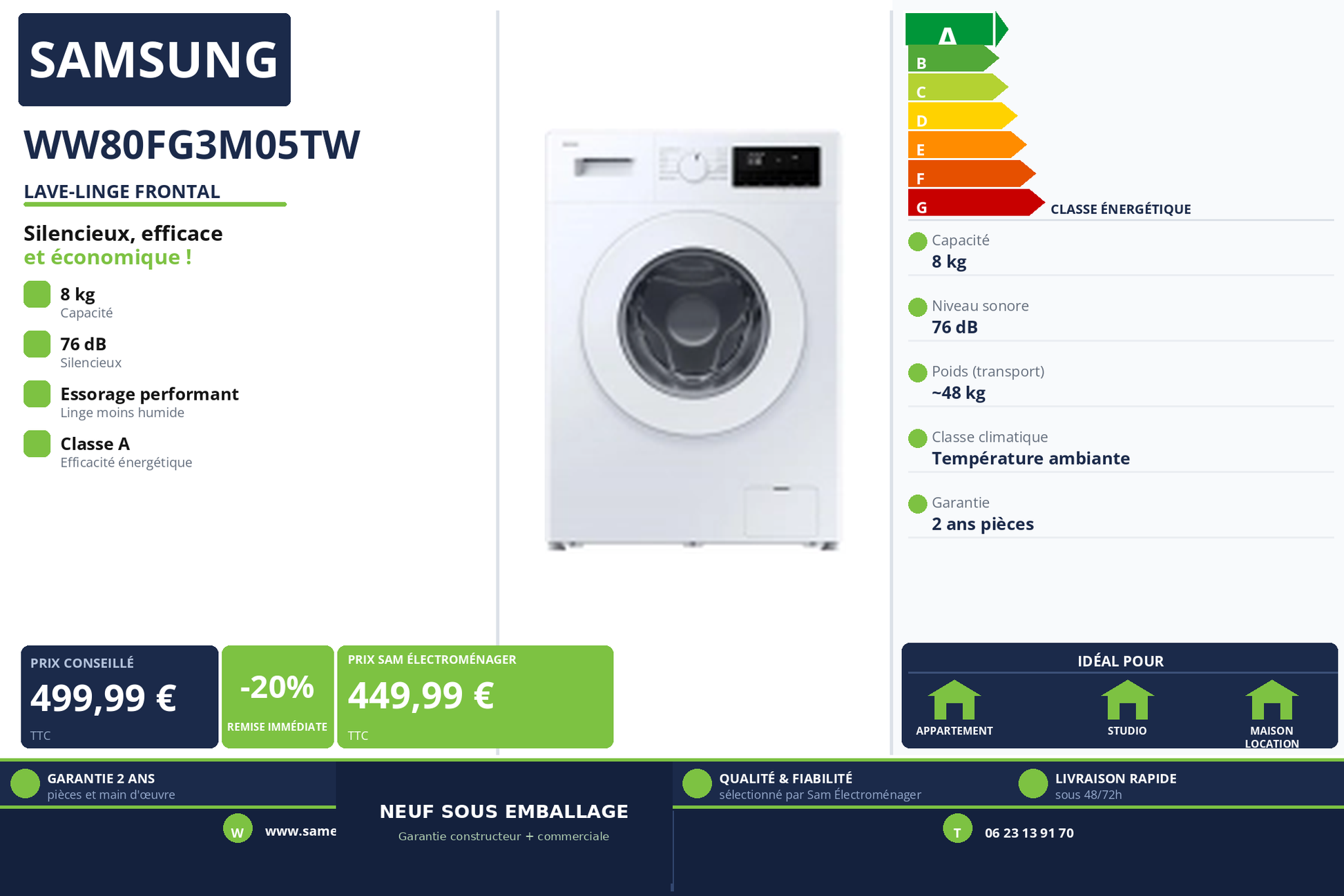 Vignette Lave-Linge Frontal Samsung WW80FG3M05TW