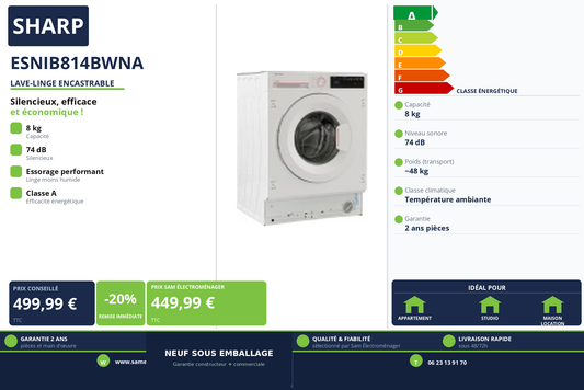 Vignette Lave-Linge Encastrable Sharp ESNIB814BWNA