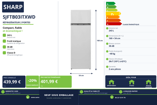 Vignette Réfrigérateur 2 Portes Sharp SJFTB03ITXWD
