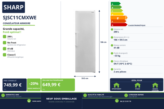 Vignette Congélateur Armoire Sharp SJSC11CMXWE