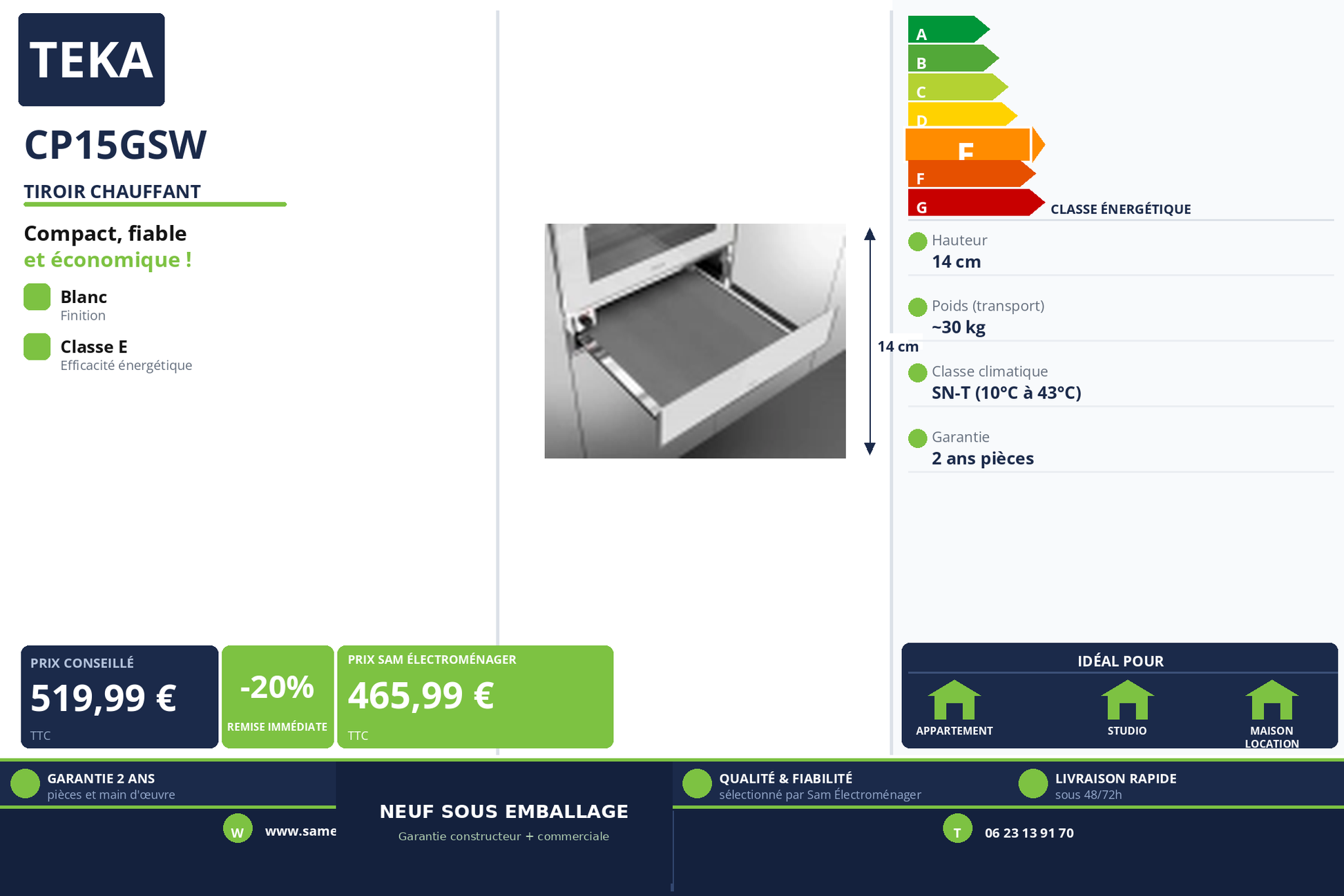 Vignette Tiroir Chauffant Teka CP15GSW