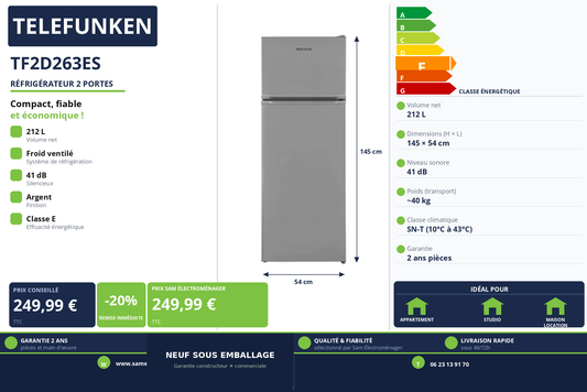 Vignette Réfrigérateur 2 Portes Telefunken TF2D263ES