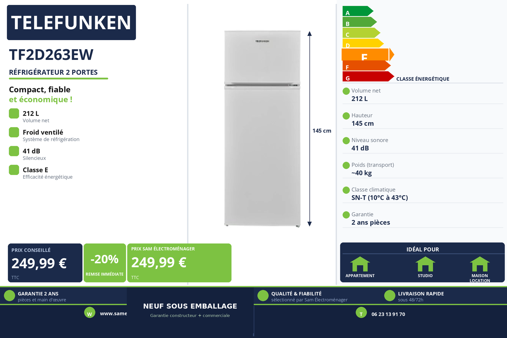 Vignette Réfrigérateur 2 Portes Telefunken TF2D263EW
