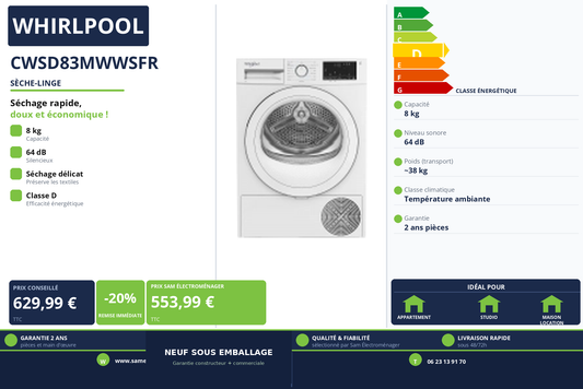 Vignette Sèche-Linge Whirlpool CWSD83MWWSFR