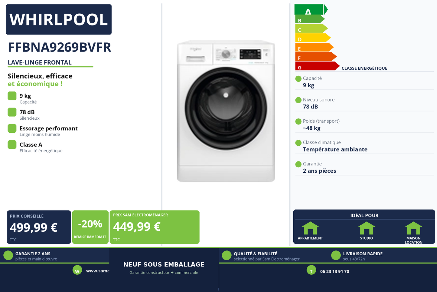 Vignette Lave-Linge Frontal Whirlpool FFBNA9269BVFR