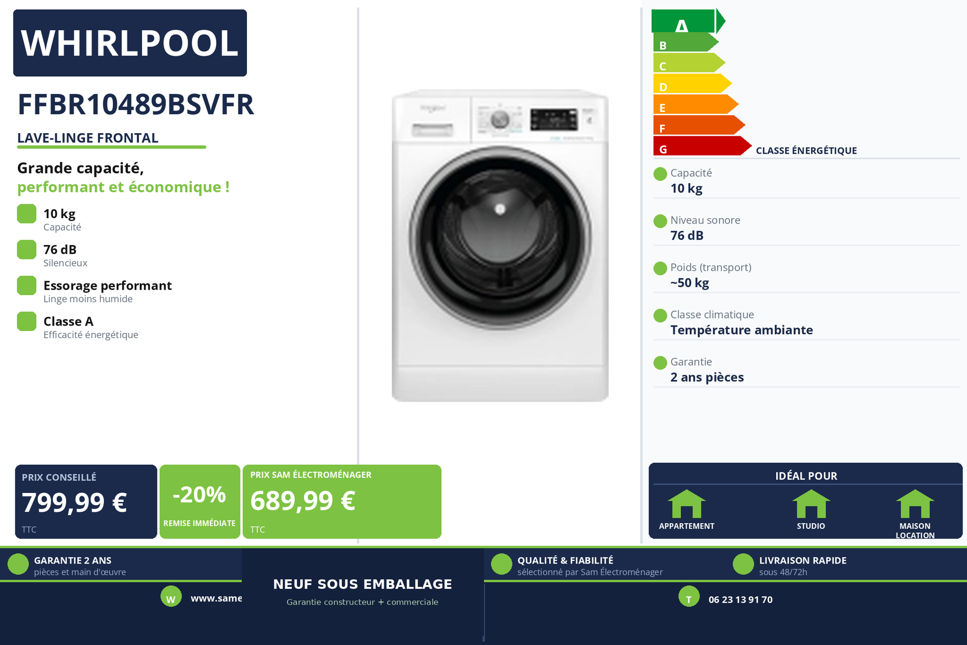 Vignette Lave-Linge Frontal Whirlpool FFBR10489BSVFR