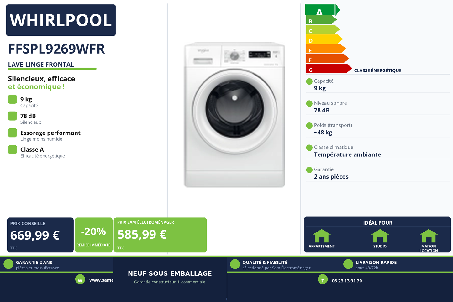 Vignette Lave-Linge Frontal Whirlpool FFSPL9269WFR