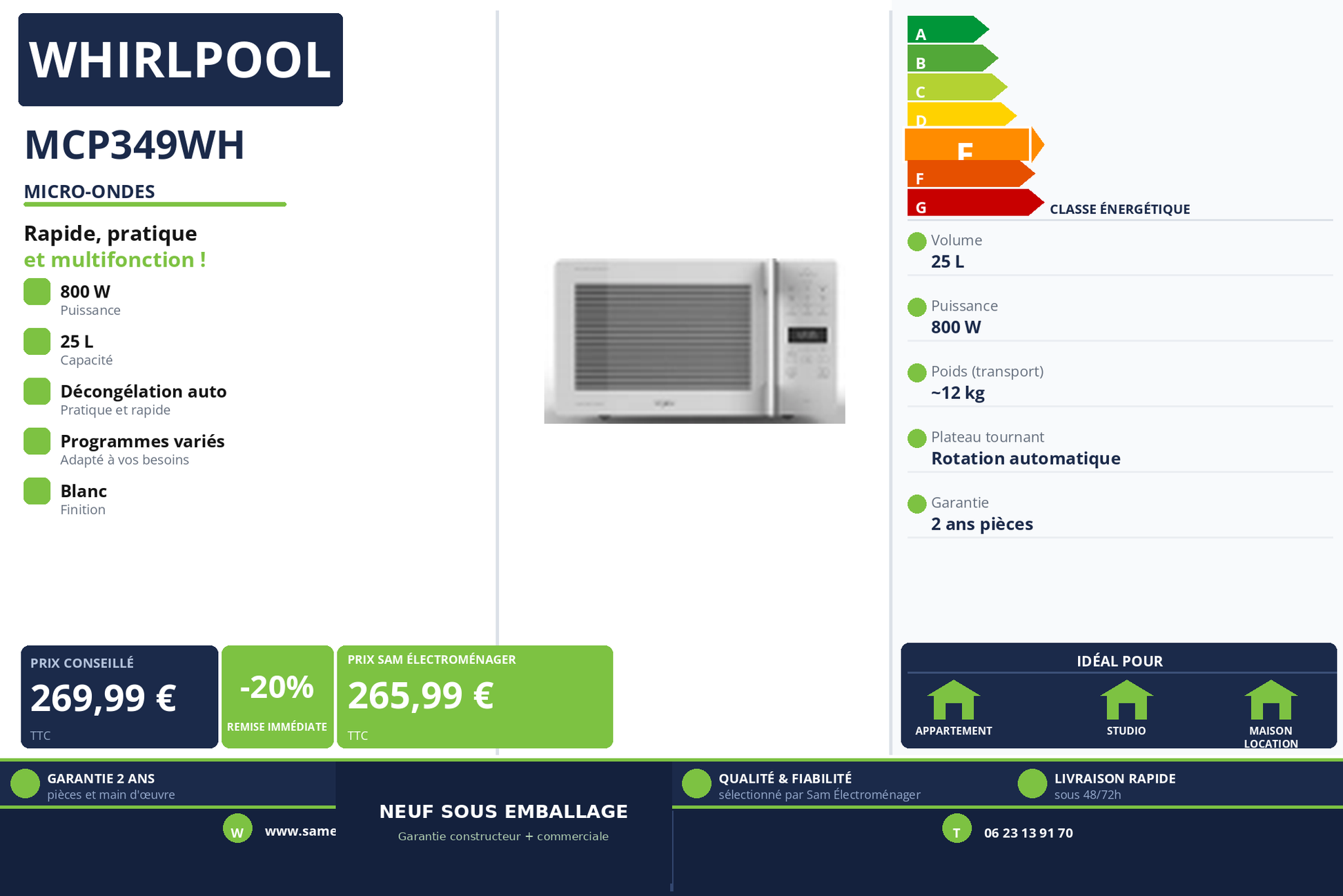 Vignette Micro-Ondes Whirlpool MCP349WH