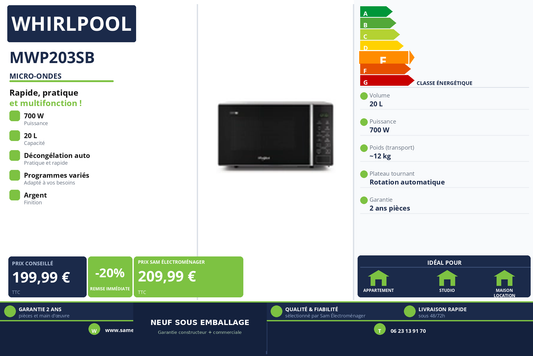 Vignette Micro-Ondes Whirlpool MWP203SB