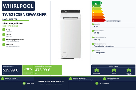 Vignette Lave-Linge Top Whirlpool TW621CSENSEWASHFR