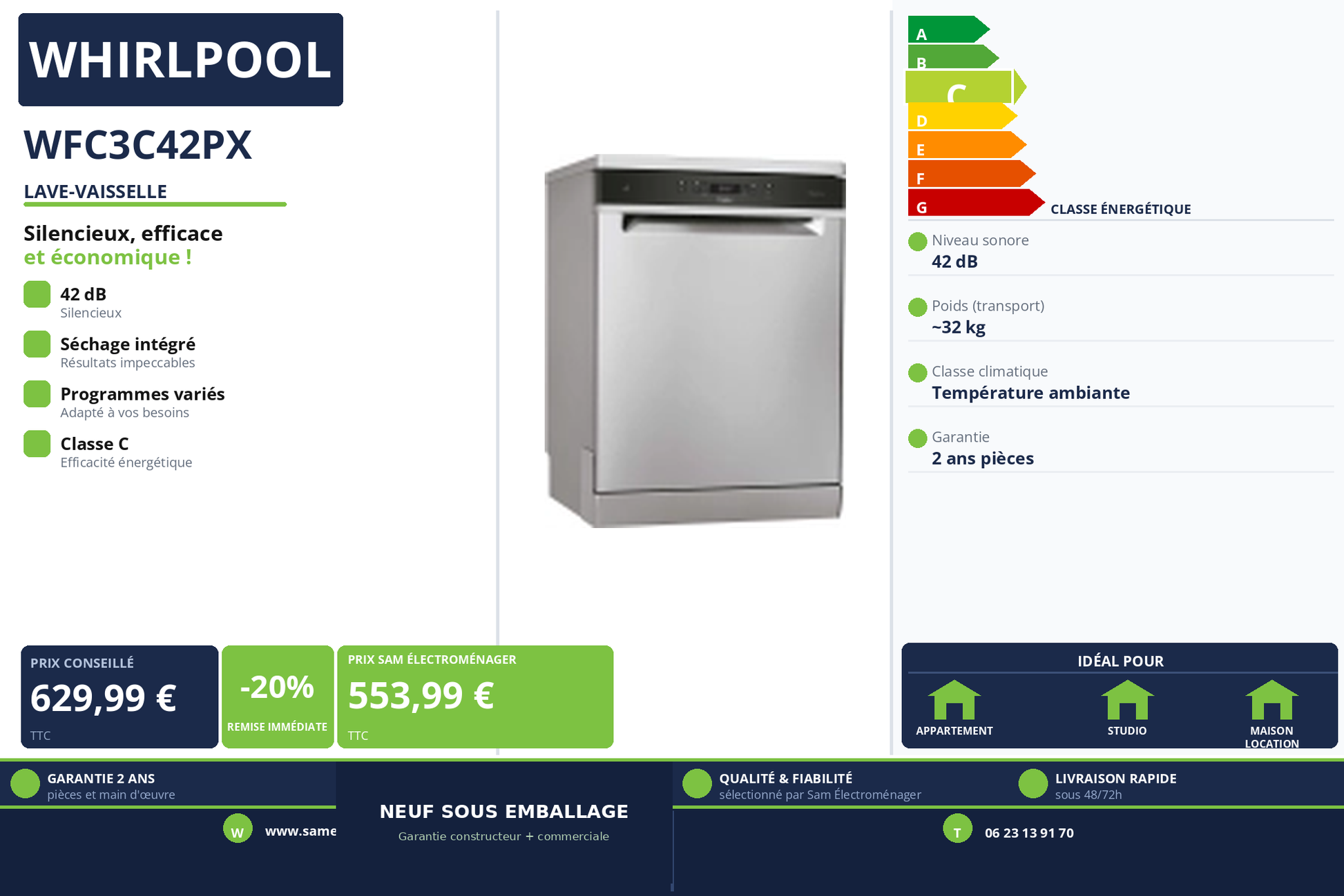 Vignette Lave-Vaisselle Whirlpool WFC3C42PX