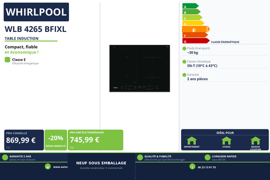 Vignette Table Induction Whirlpool WLB 4265 BFIXL