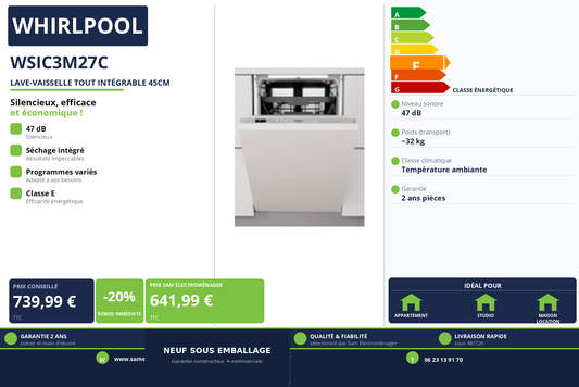 Vignette Lave-Vaisselle Tout Intégrable 45Cm Whirlpool WSIC3M27C