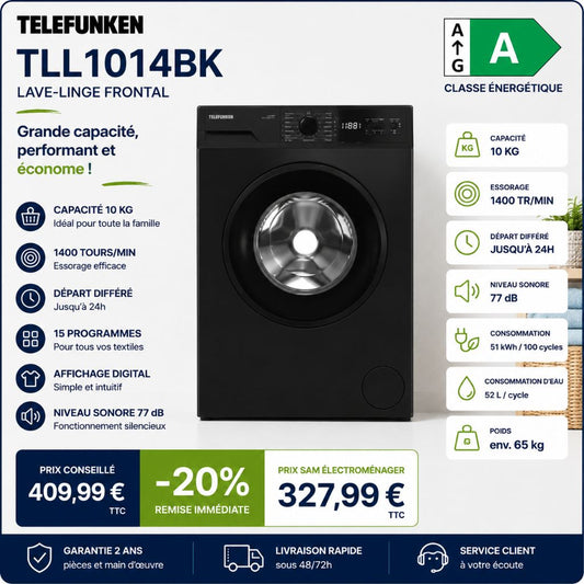 Telefunken TLL1014BK Neuf – Lave-linge 10 kg 1400 tr/min - Photo 1