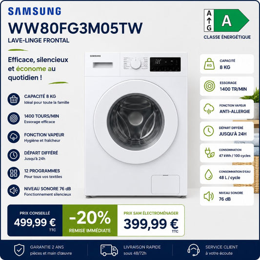 Samsung WW80FG3M05TW Neuf – Lave-linge 8 kg 1400 tr/min - Photo 1