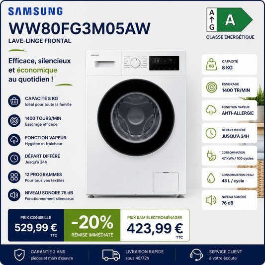 Samsung WW80FG3M05AW Neuf – Lave-linge 8 kg 1400 tr/min - Photo 1
