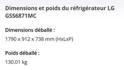 LG GSS6871MC – Réfrigérateur Américain No Frost Grande Capacité 601L - Photo 5