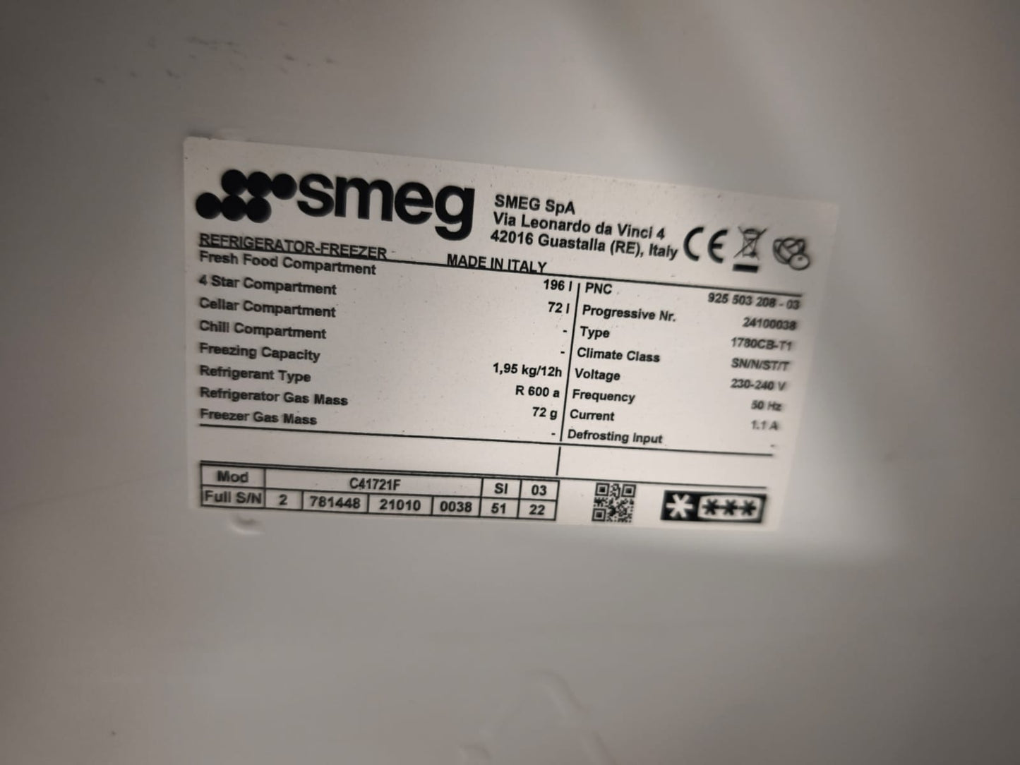 SMEG 1780CB – Réfrigérateur encastrable
